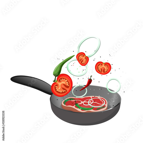 Set of meat food Isolated on white background