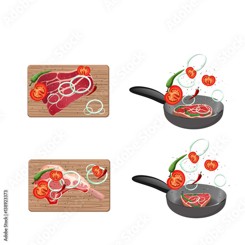 Set of meat food Isolated on white background