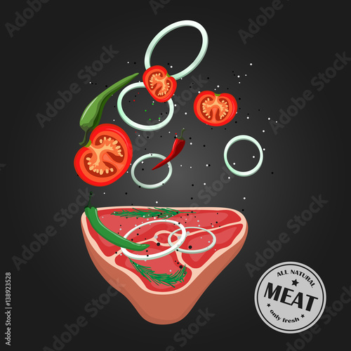 vector steak meat with pepper and rosemary