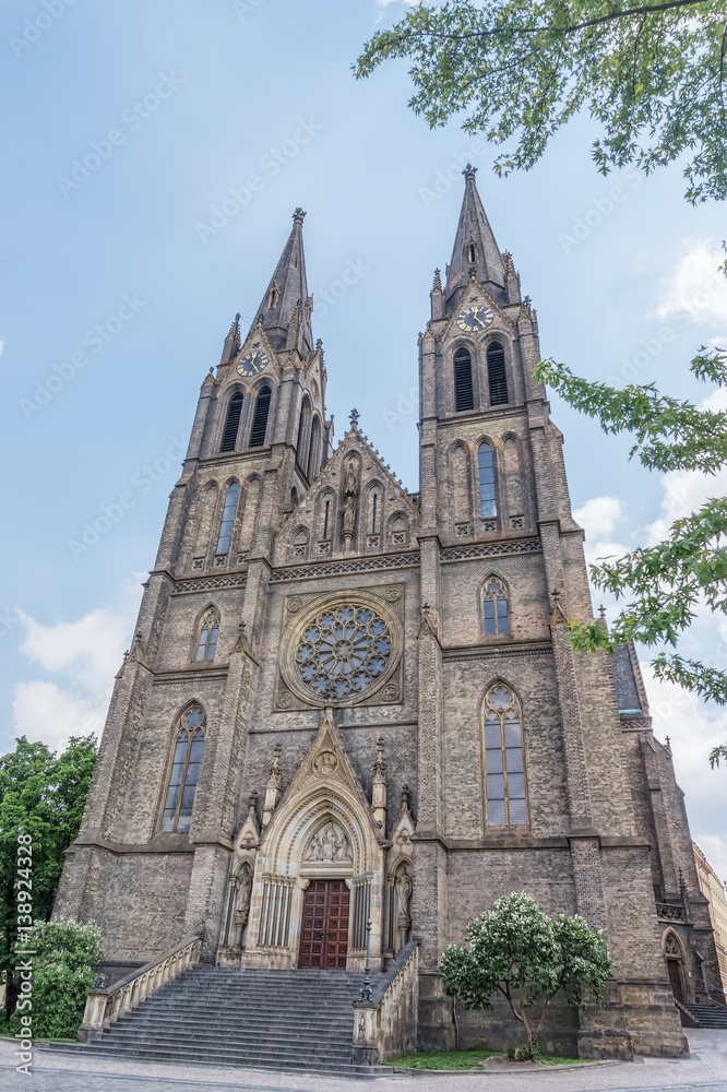 Church of Saint Ludmila main fasade in Prague.