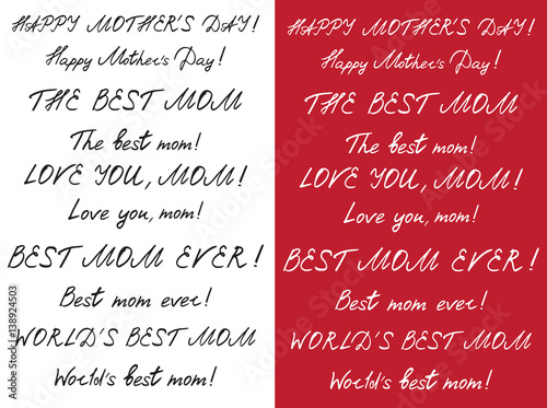 Happy mother's day handlettering set. Black on white. White on dark red. vector illustration. vector illustration. photo