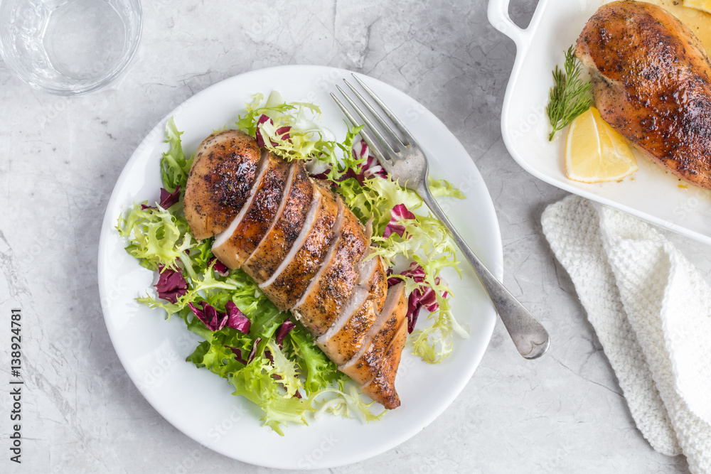 roasted  chicken breast with fresh salad