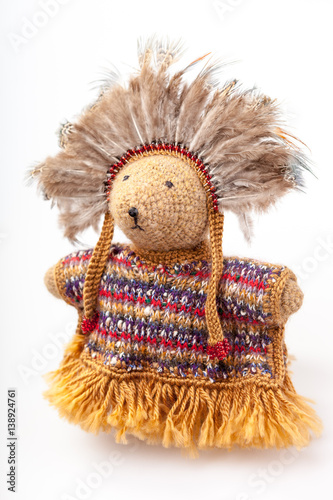 Crocheted indian bear on white
