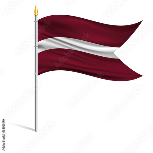 The national flag of Latvia on a pole. The wavy fabric. The sign and symbol of the country. Realistic vector.