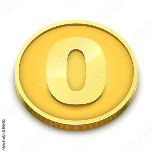 Gold coin with zero nominal vector illustration.