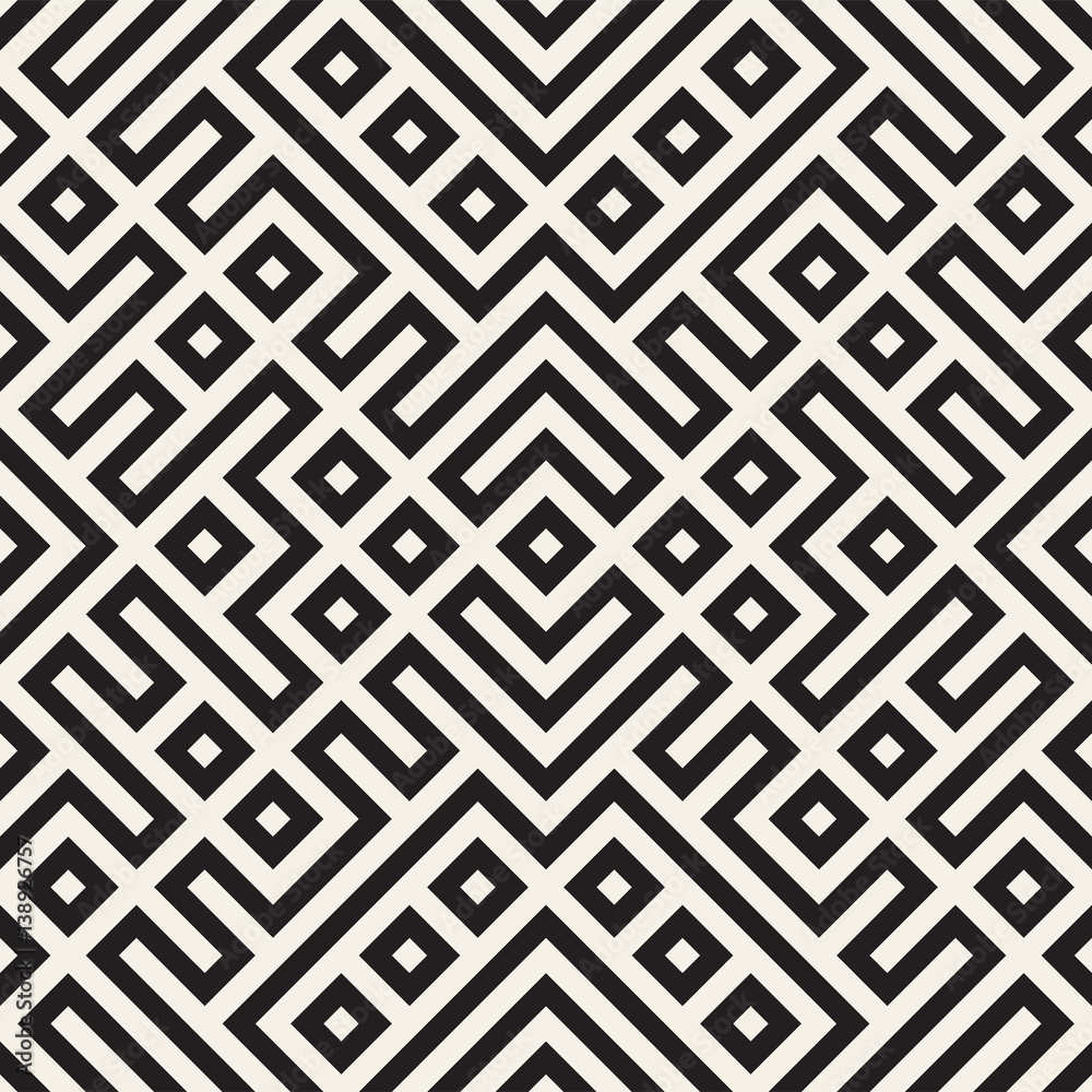 Geometric Ethnic Background with Symmetric Lines Lattice. Vector Abstract Seamless Pattern.