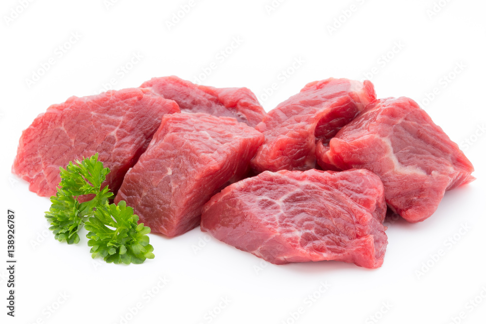 fresh meat on slice on the white background. fresh meat on slice on the white background.