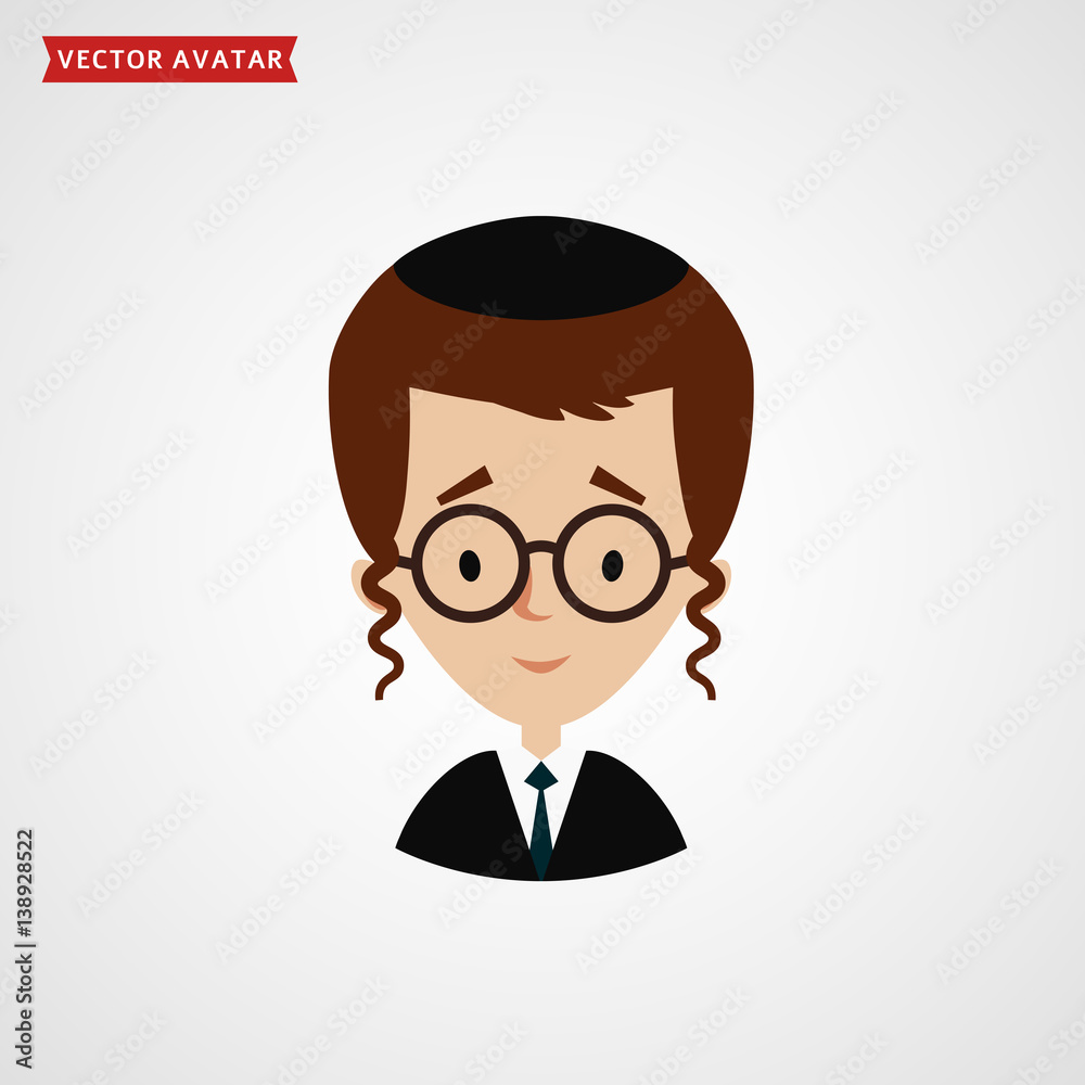 Face of jew boy. Cute vector avatar.
