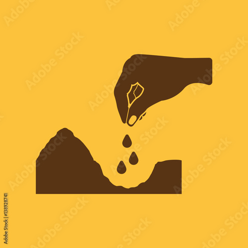 Hand throwing seeds icon. Plant, sow, organic, ecology, biology, spring symbol. Flat design. Stock - Vector illustration
