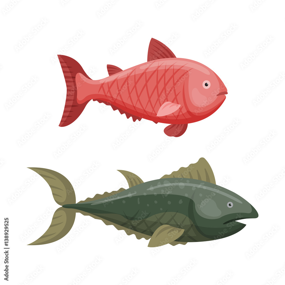 Cute fish cartoon funny swimming graphic animal character and underwater ocean wildlife nature aquatic fin marine water vector illustration. Cute fish cartoon funny swimming graphic animal character and underwater ocean wildlife nature aquatic fin marine water vector illustration.