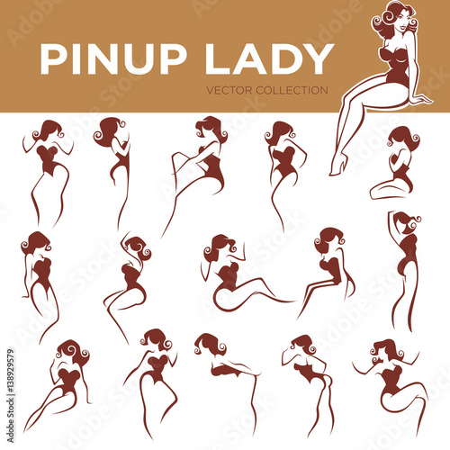 large vector pinup lady poses collection for your logo