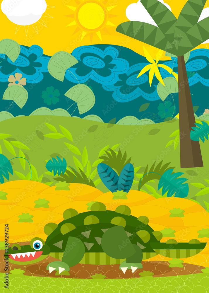 Naklejka premium Cartoon happy dinosaur crocodile illustration for children