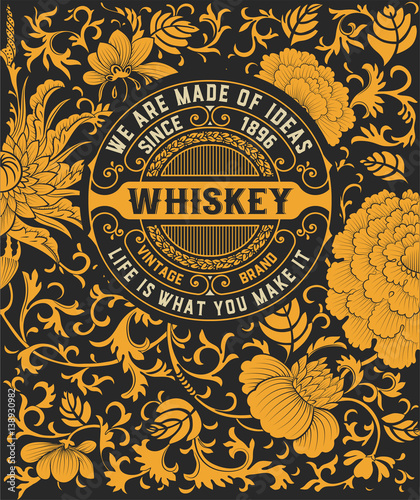 Floral background with whiskey logo