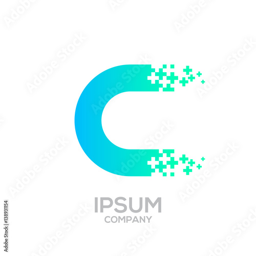 Letter C Pixel logo, Plus sign logo, Medical healthcare hospital symbol, Technology and digital logotype