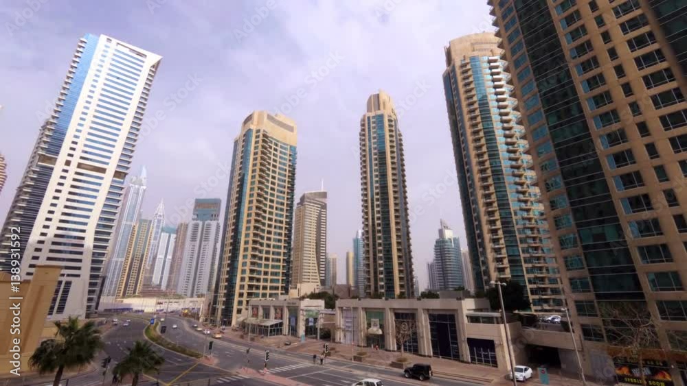 beautiful city time lapse of skyscrapers, roads and cars in Dubai, UAE beautiful city time lapse of skyscrapers, roads and cars in Dubai, UAE
