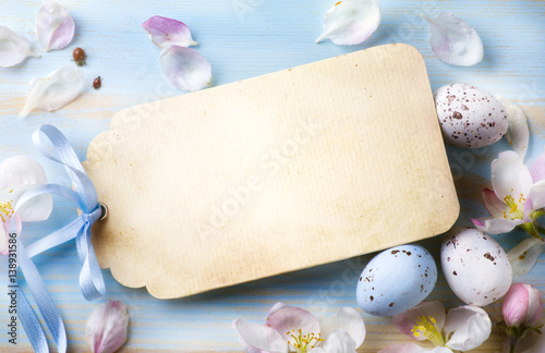 Photography Spring flowers and easter eggs. Happy Easter Day Background