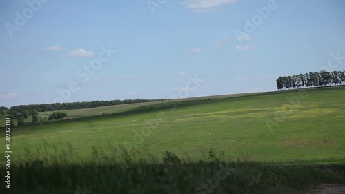 Beautiful perfect Green Field, Cloudy Sky, Motorized slider photo