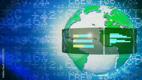 Globe and graphs blue stock market loopable background