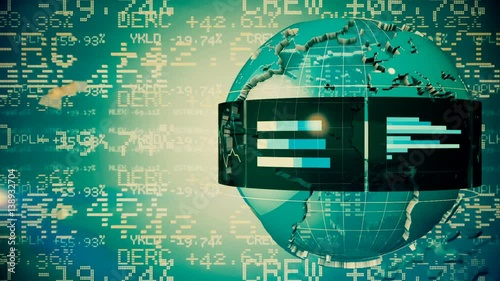 Globe and graphs blue stock market loopable background