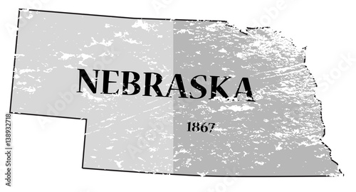 Nebraska State and Date Map Grunged