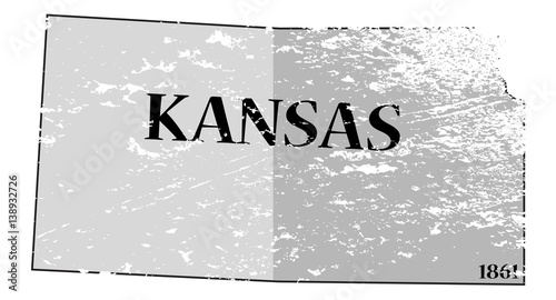 Kansas State and Date Map Grunged