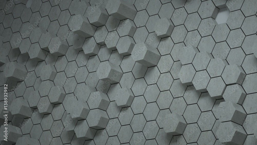 Fototapeta Abstrakta betonowy heksagonalny tło, 3 d odpłaca się