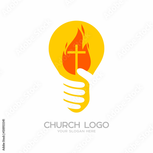 Church logo. Christian symbols. Lamp, light of the world - the Cross of Jesus Christ.