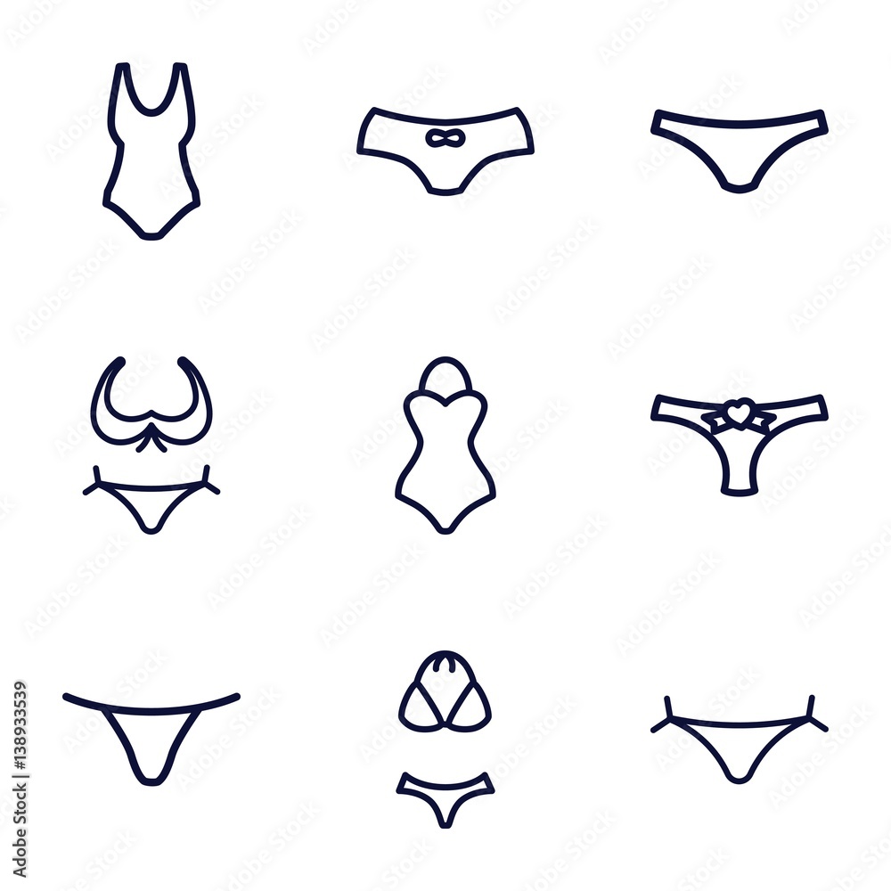 Set of 9 bikini outline icons