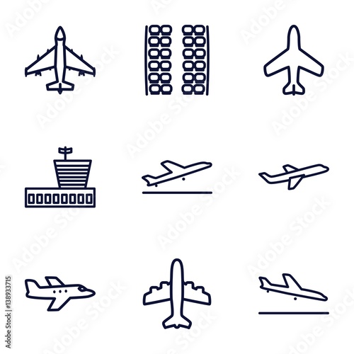 Set of 9 airplane outline icons