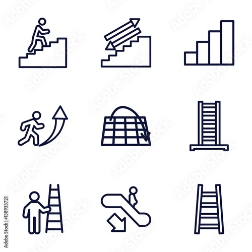 Set of 9 staircase outline icons