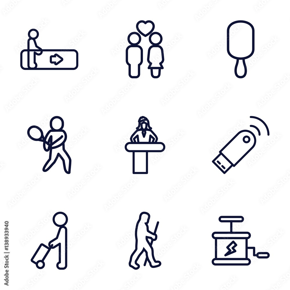 Set of 9 stick outline icons Set of 9 stick outline icons