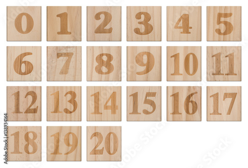 Engraved Numbers in Wooden Blocks