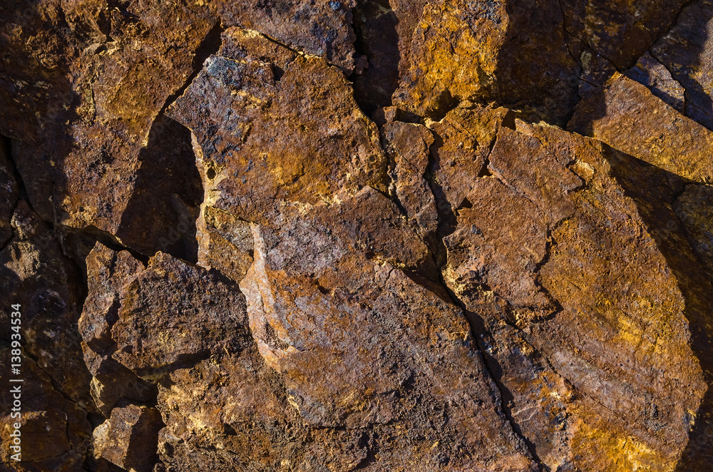 Basalt rocks with iron elements and impurities