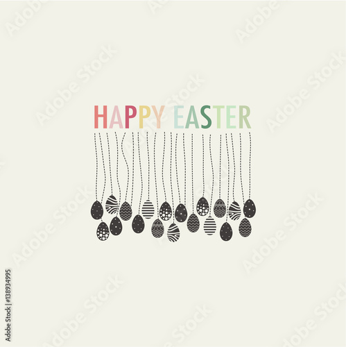 Cover design day cards happy Easter. Depicts a lot of eggs with various ornaments and the phrase happy easter rainbow .  located in the center of the cover.
