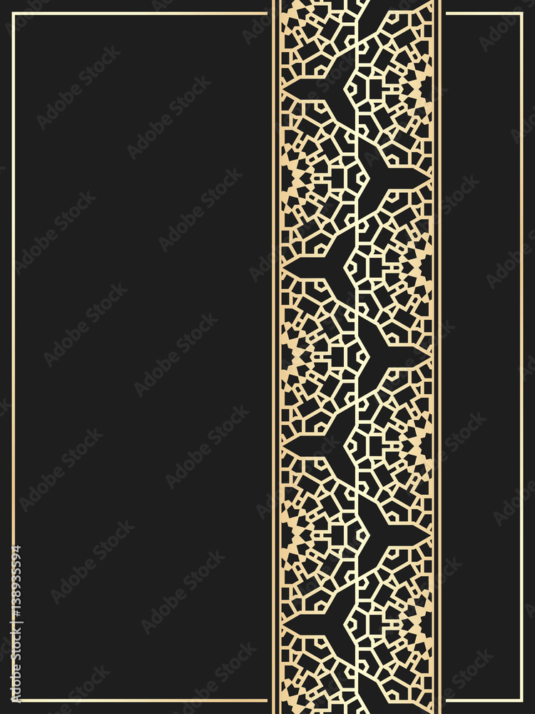 Islamic card. Golden seamless border on black background. Vector template  for restaurant menu. Wedding invitation in luxury style. Stock Vector |  Adobe Stock