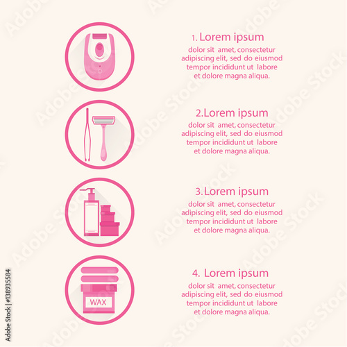 Modern vector illustration of different methods of hair removal. Types of epilation