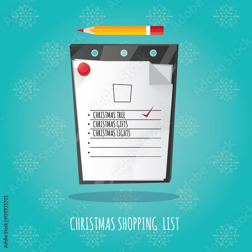 Modern vector illustration of empty Christmas shopping list.