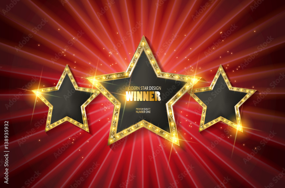 Fototapeta premium Retro light sign. Three gold stars.