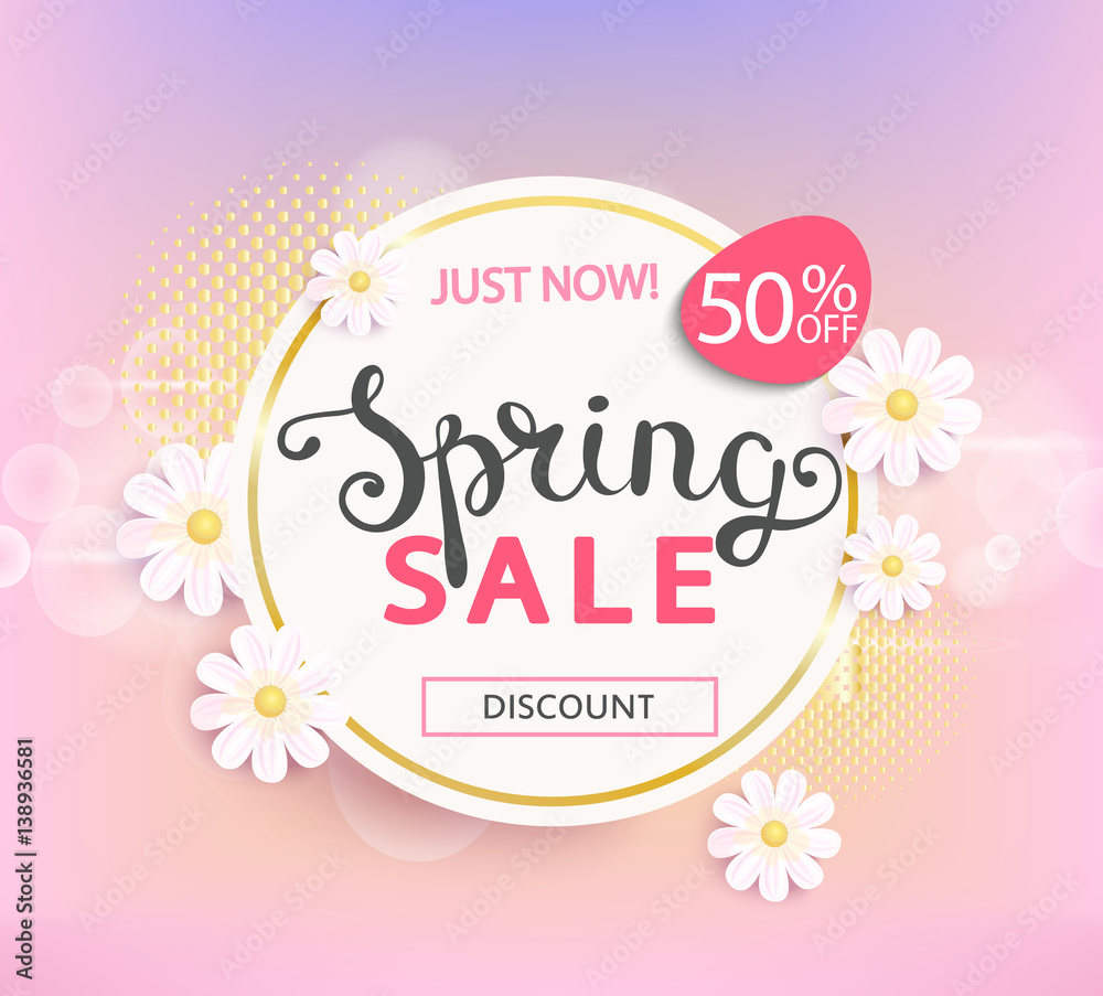 Spring sale label, 50 percent discount.