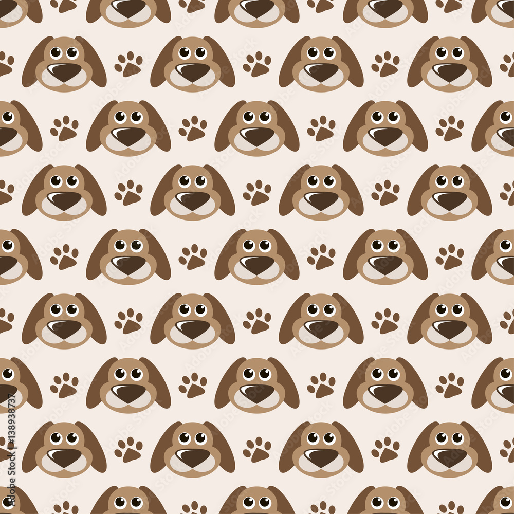 Seamless pattern with cute dogs and paw prints Seamless pattern with cute dogs and paw prints