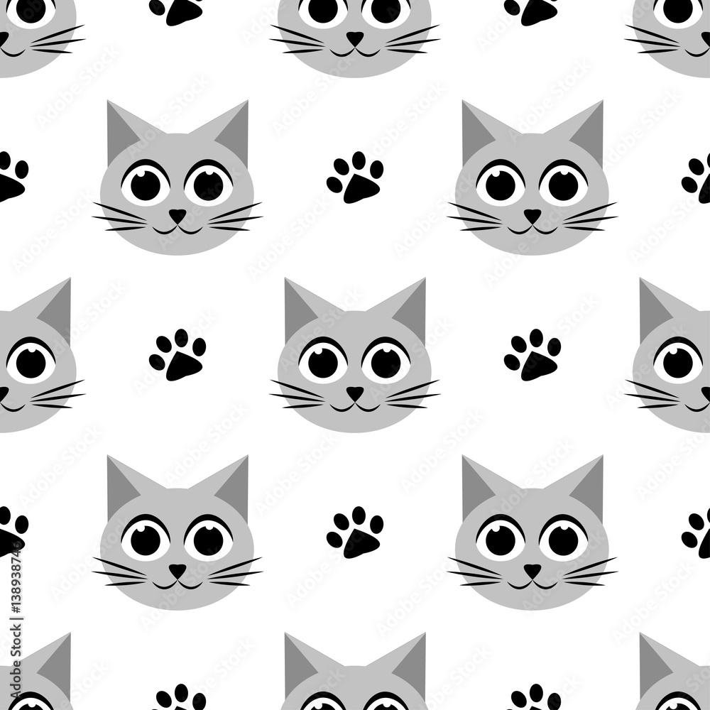 Seamless pattern with cute cats and paw prints Seamless pattern with cute cats and paw prints