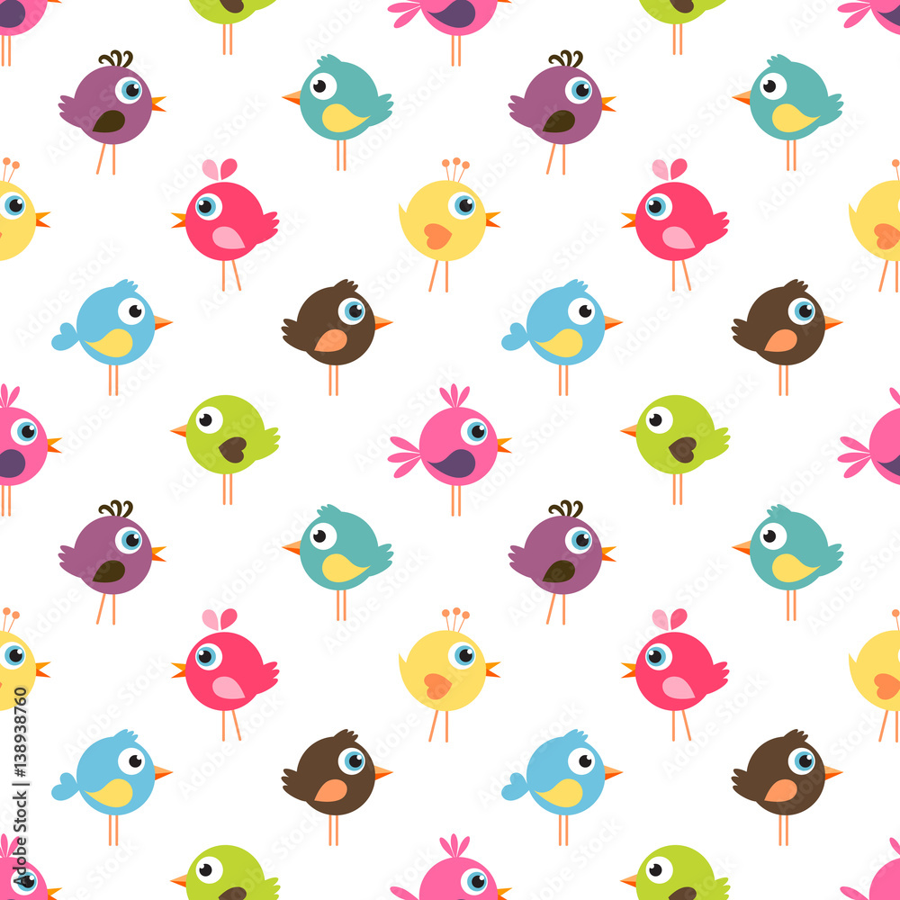 Obraz premium Seamless pattern with cute colorful birds