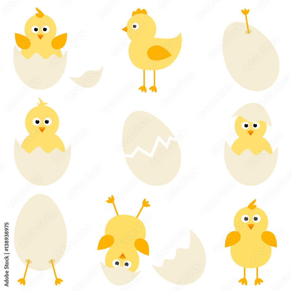 Set of cartoon chickens for easter design