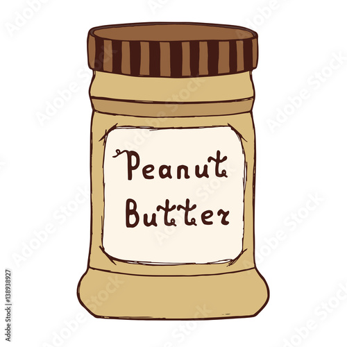 Peanut butter jar. Sketch illustration with hand drawn letters. Isolated on white