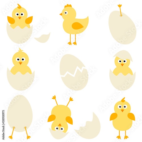 Set of cartoon chickens for easter design