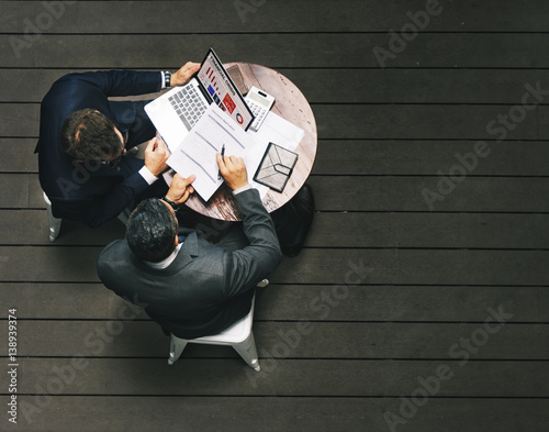 Two Businessmen Cafe Meeting Insurance Application Concept photo