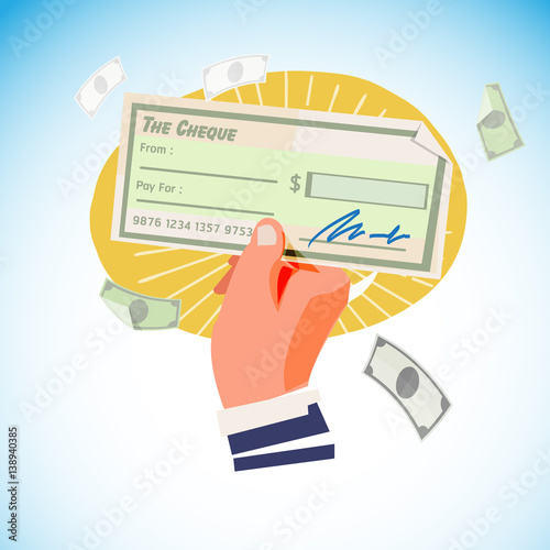 hand with cheque - vector