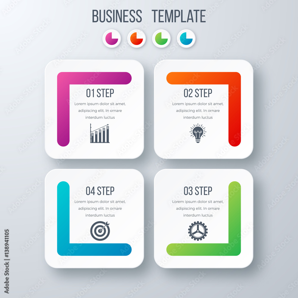 Infographics template four options with square Infographics template four options with square