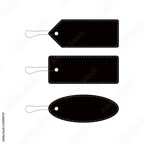 Black leather price tags icon set. Vector illustration.