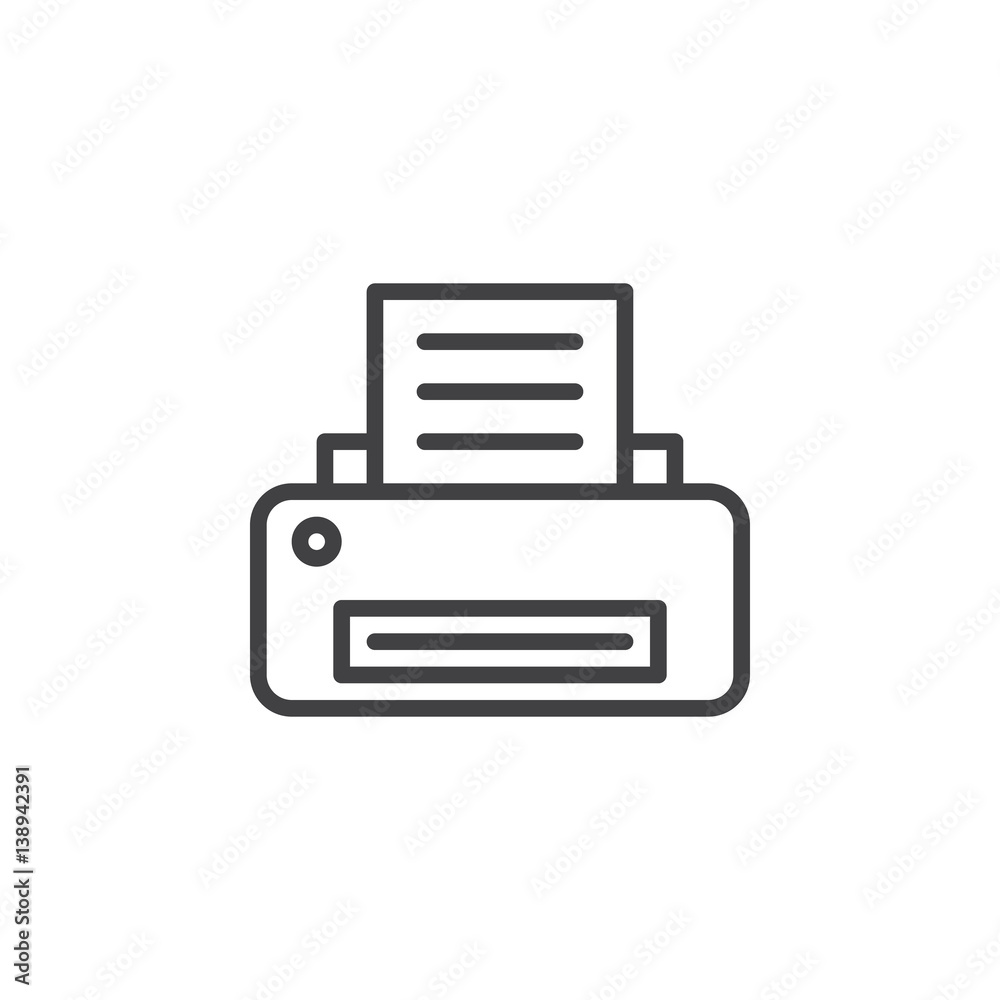 Printer line icon, outline vector sign, linear style pictogram isolated on white. Printing symbol, logo illustration. Editable stroke. Pixel perfect